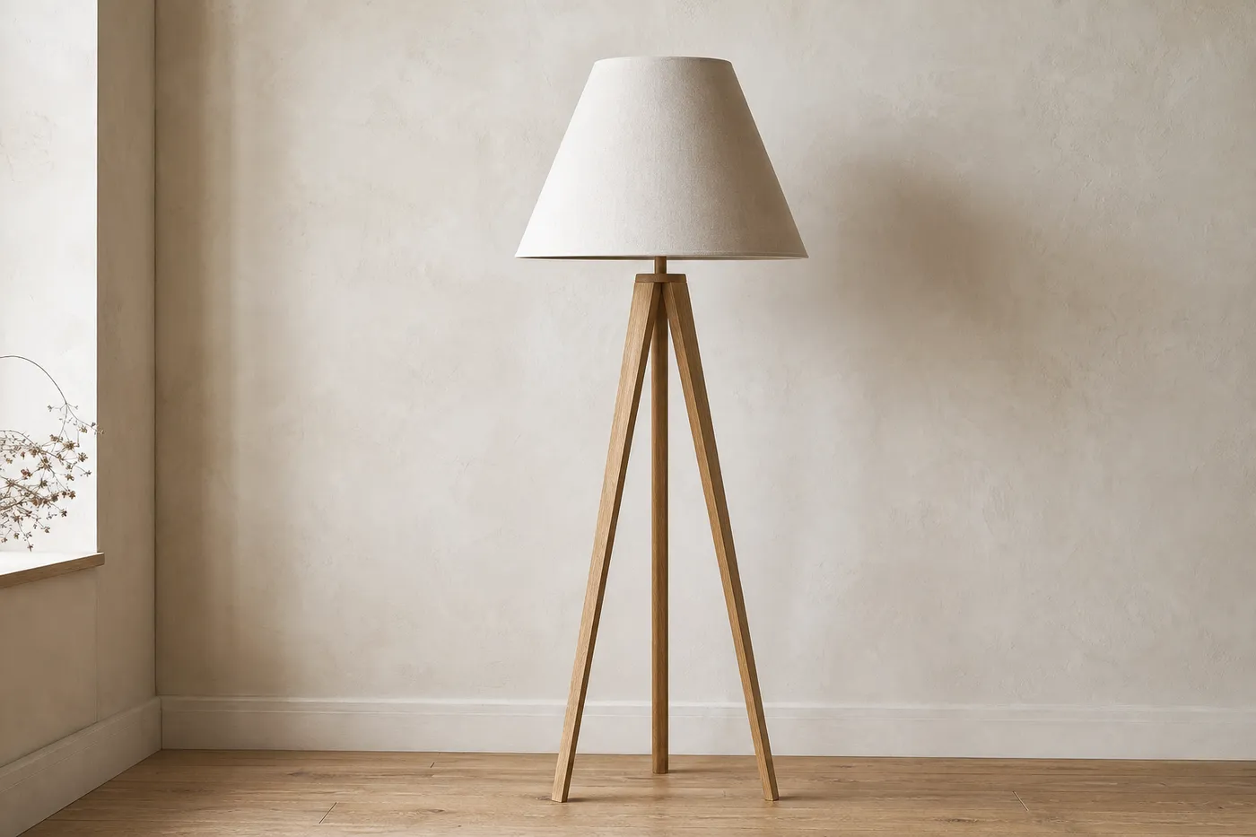 Lampadaire Trépied Bois & Lin — N°04